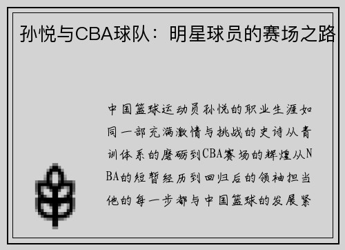 孙悦与CBA球队：明星球员的赛场之路